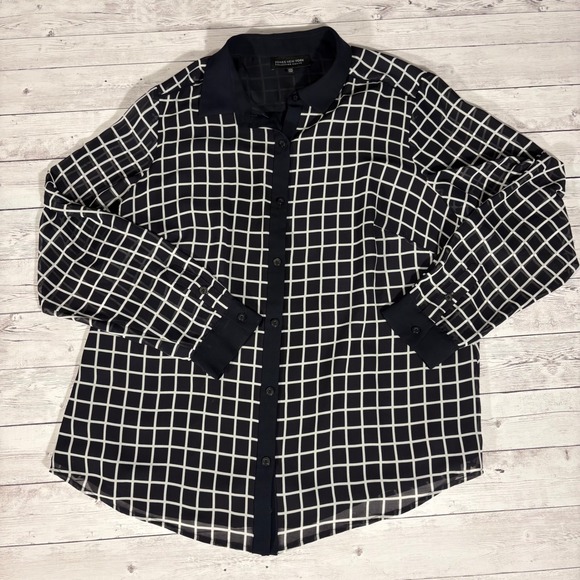 Jones New York Black Grid Print Long Sleeve Button Up Blouse Top 16W - Picture 1 of 14